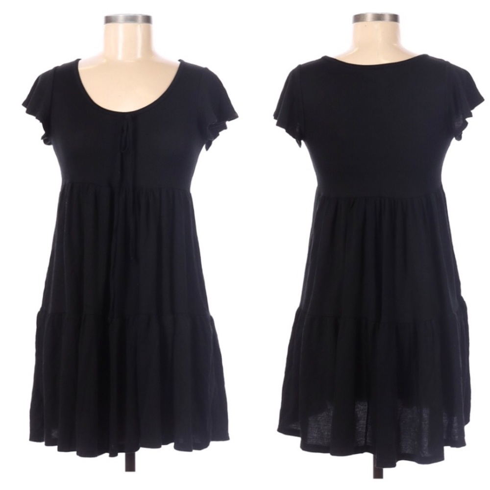 See You Monday Flowy Tiered Little Black Dress S